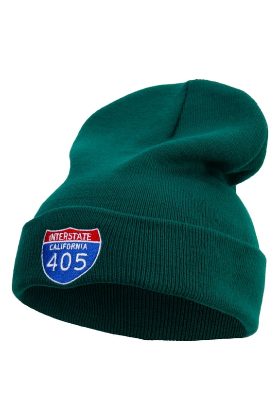 Interstate 405 Embroidered 12 Inch Long Knitted Beanie - Dk Green OSFM