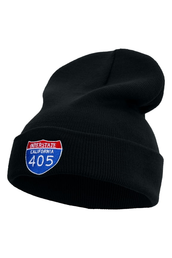 Interstate 405 Embroidered 12 Inch Long Knitted Beanie - Navy OSFM