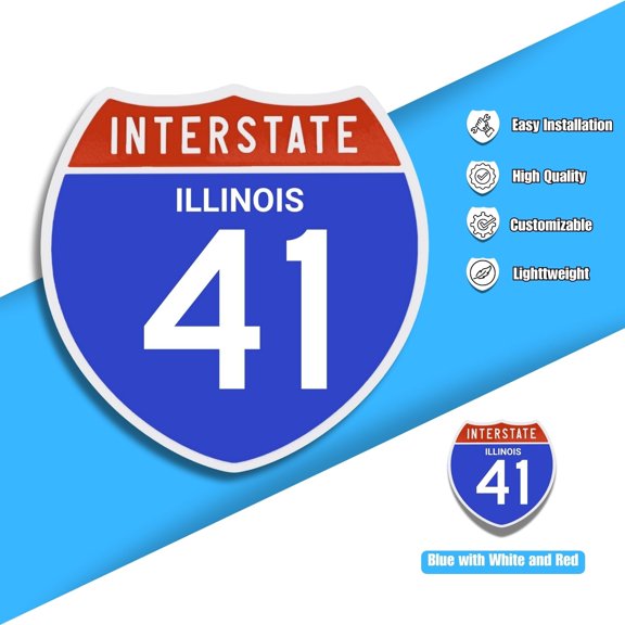 Interstate 41 Road Sign Replica, ILLINOIS Personalized Travel Decor, 8.5" x 8.5"