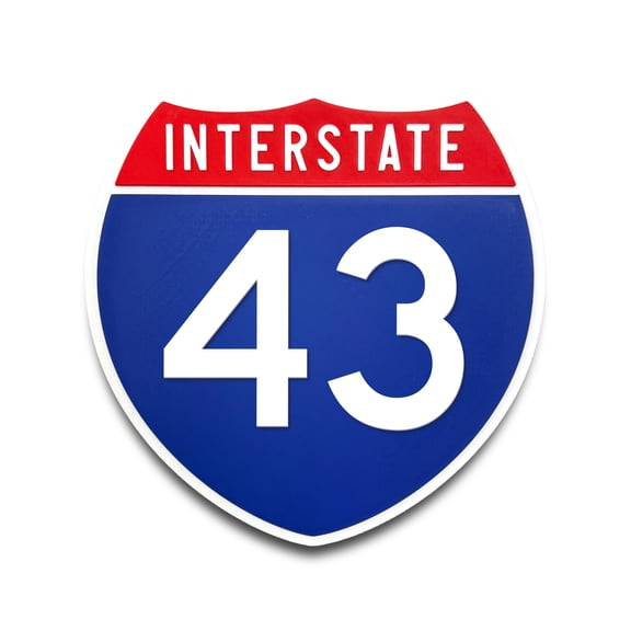 Interstate 43 Number Only Road Sign Replica, Indoor Wall Decor