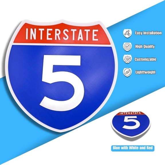 Interstate 5 Road Sign Replica | 8.53 x 8.54 Inches | Washington