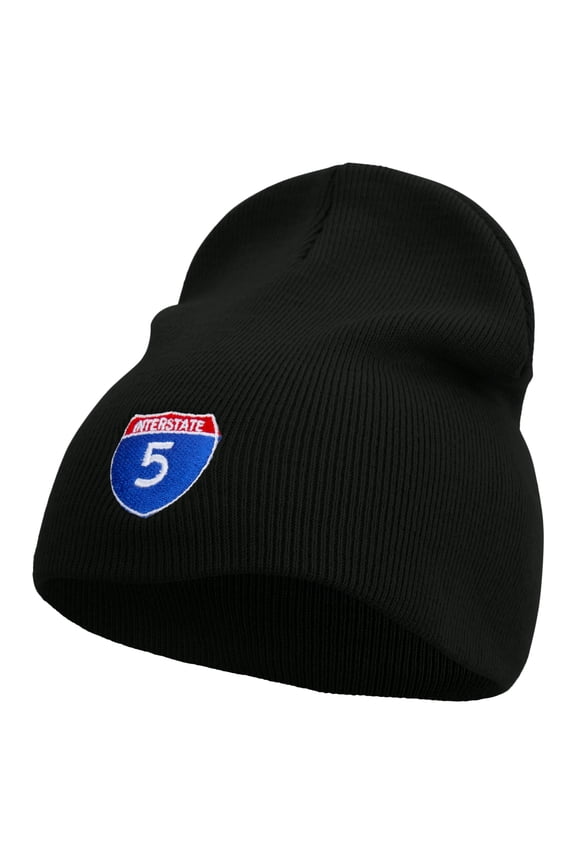 Interstate 5 Route Number Embroidered 8 inch Acrylic Short beanie - Black OSFM