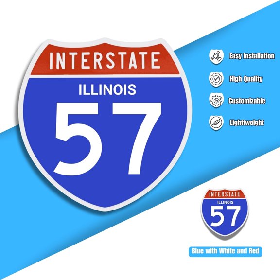 Interstate 57 Road Sign Replica, ILLINOIS Personalized Travel Decor, 8.5" x 8.5"