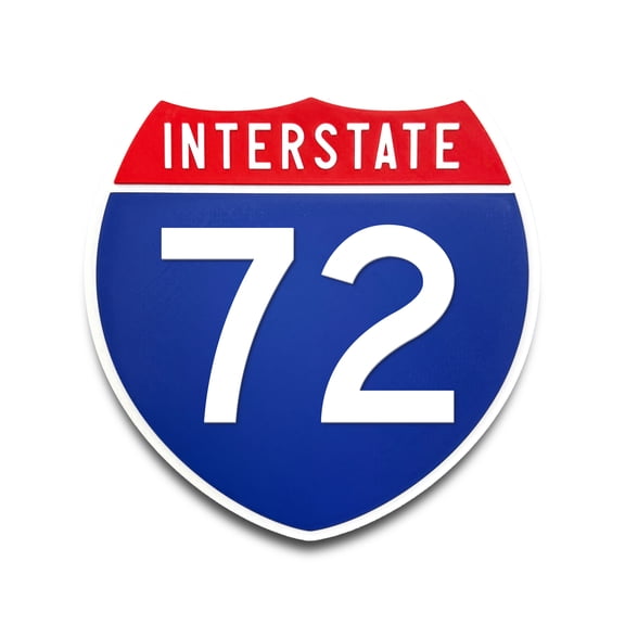 Interstate 72 Number Only Road Sign Replica, Indoor Wall Decor