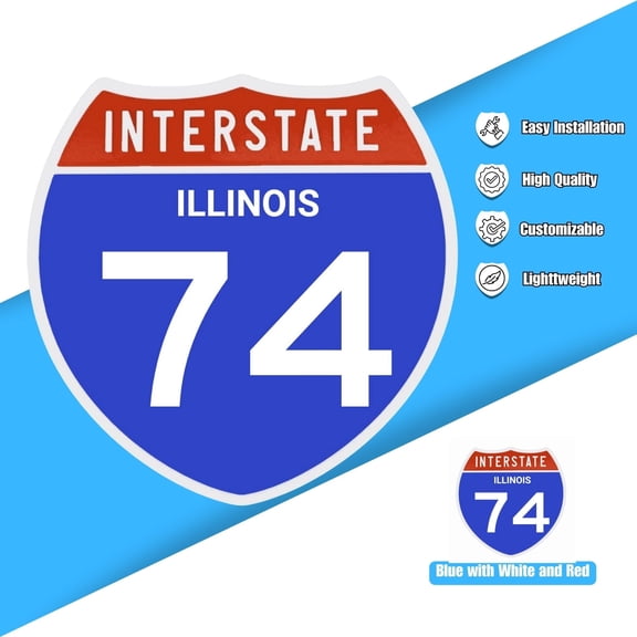 Interstate 74 Road Sign Replica, ILLINOIS Personalized Travel Decor, 8.5" x 8.5"