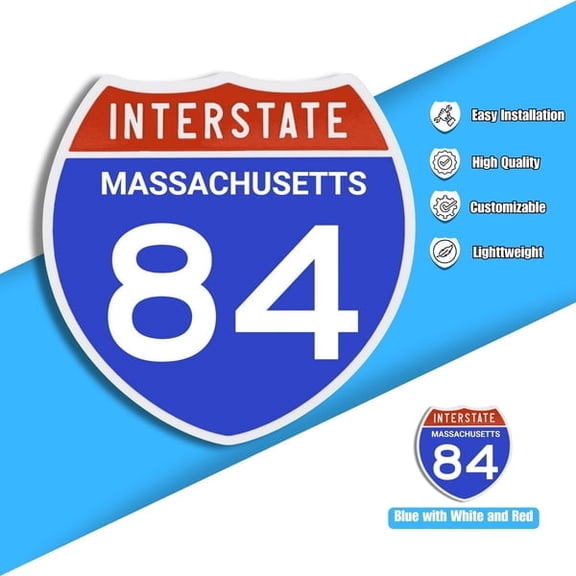 Interstate 84 Road Sign Replica, MASSACHUSETTS Personalized Travel Decor, 8.5" x 8.5"