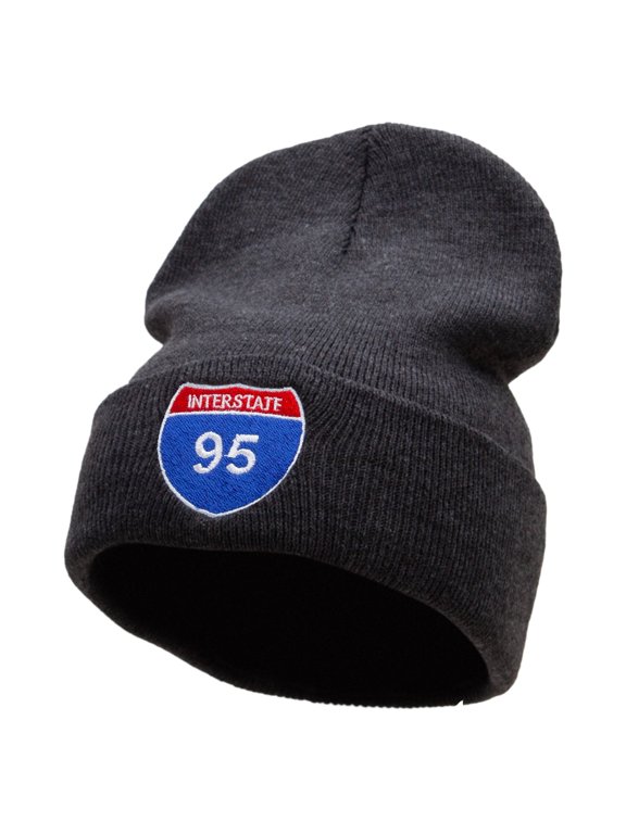 Interstate 95 Sign Embroidered 12 Inch Long Knitted Beanie - Heather Charcoal OSFM