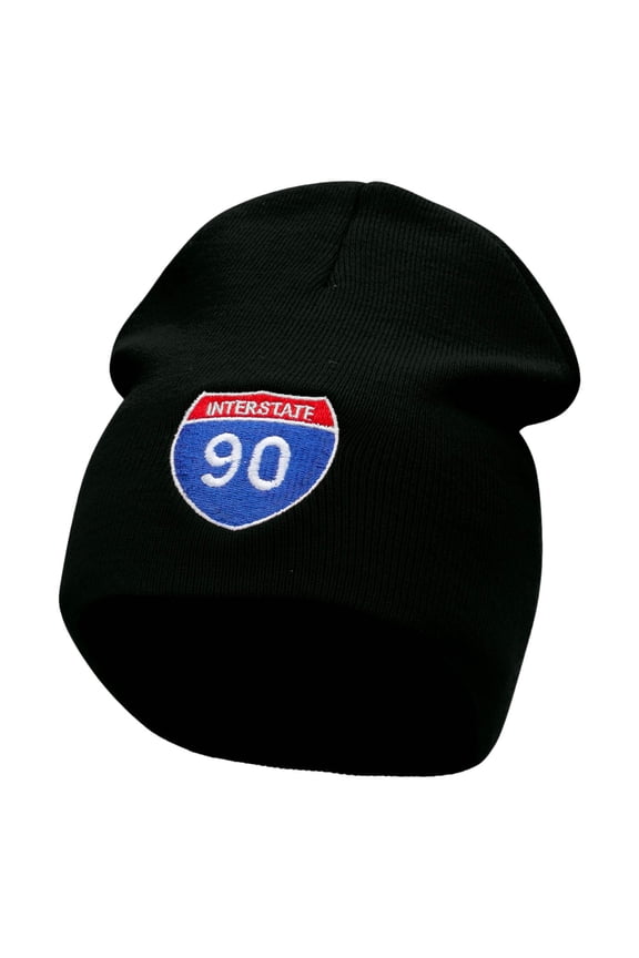 Interstate Freeway 90 Embroidered 8 Inch Short Beanie - Black OSFM