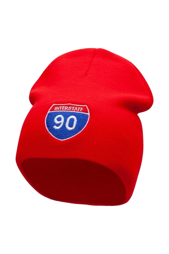 Interstate Freeway 90 Embroidered 8 Inch Short Beanie - Red OSFM
