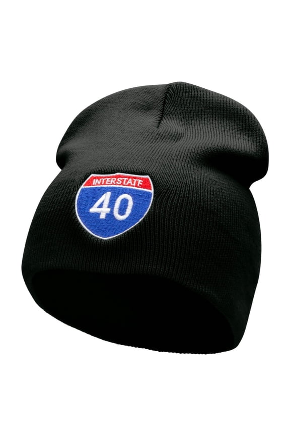 Interstate Highway 40 Sign Embroidered 8 inch Acrylic Short Blank Beanie - Black OSFM