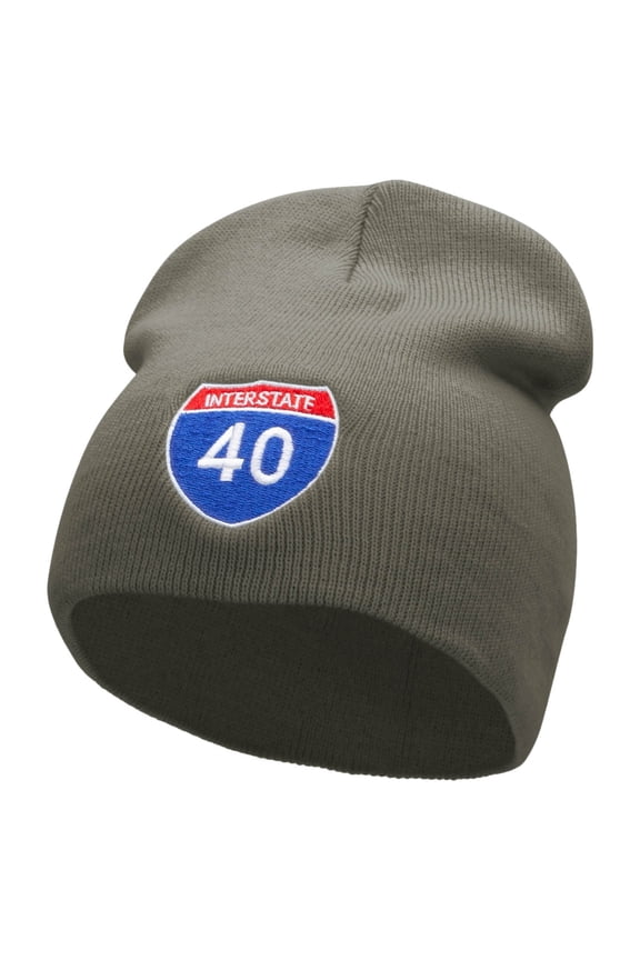 Interstate Highway 40 Sign Embroidered 8 inch Acrylic Short Blank Beanie - Grey OSFM