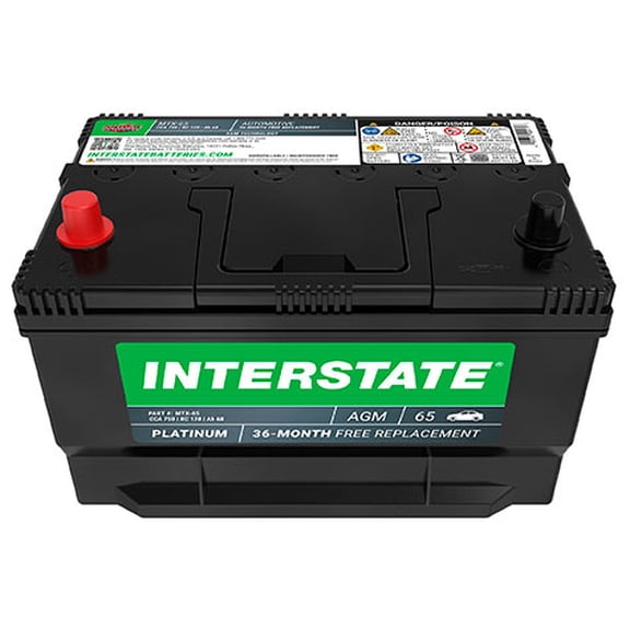 Interstate MTX Series Automotive Battery, Group Size 65, 12 Volt, 750 CCA, Absorbed Glass Mat, Model# MTX-65