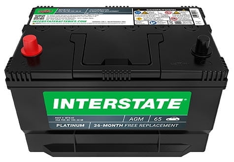 Interstate MTX Series Automotive Battery, Group Size 65, 12 Volt, 750 CCA, Absorbed Glass Mat, Model# MTX-65