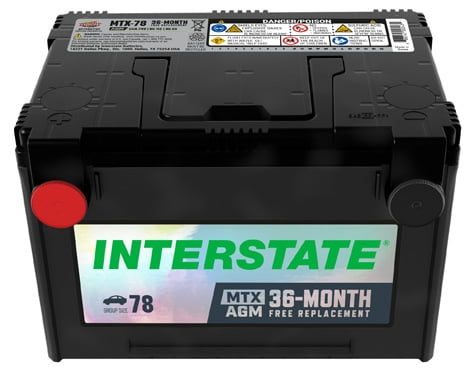Interstate MTX Series Automotive Battery, Group Size 78, 12 Volt, 740 CCA, Absorbed Glass Mat, Model# MTX-78