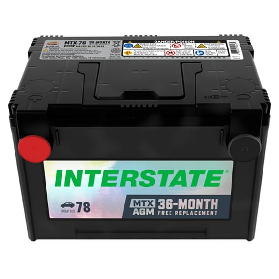 Interstate MTX Series Automotive Battery, Group Size 78, 12 Volt, 740 CCA, Absorbed Glass Mat, Model# MTX-78