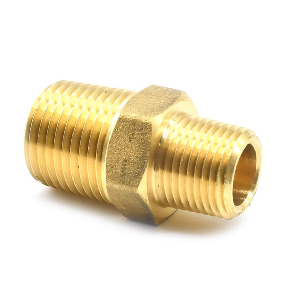 Interstate Pneumatics FA618 3/8" x 1/2" NPT Male Brass Hex Nipple Reducer