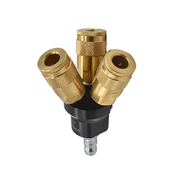 Interstate Pneumatics FPM44-KA4B Aluminum Round Manifold with Three 1/4 Inch Brass Automotive Couplers & 1/4 Inch Steel Automotive Plug