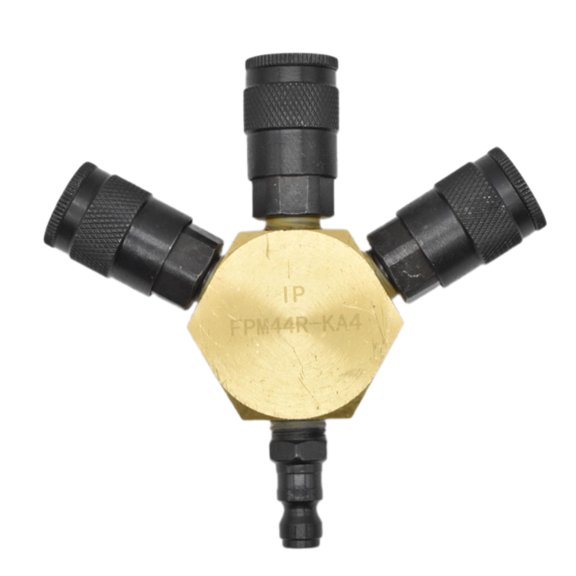 Interstate Pneumatics FPM44R-KA4 Flat Hex Manifold with Three 1/4 Inch Steel Automotive Couplers and One 1/4 Inch Steel Plug Kit
