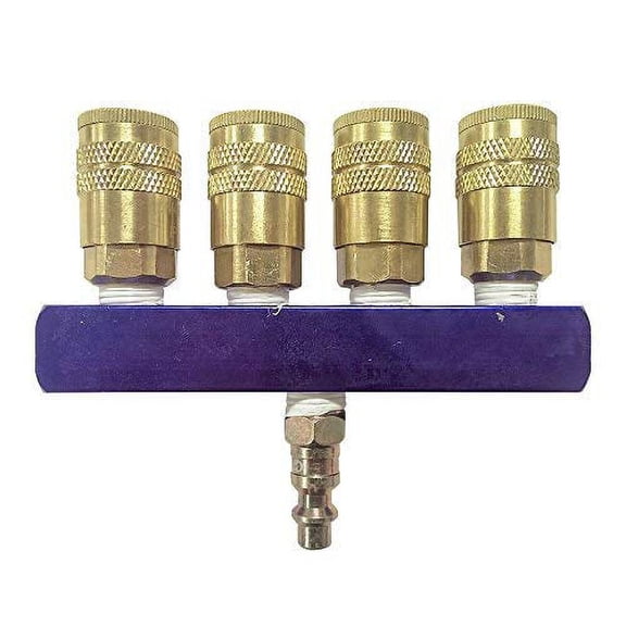 Interstate Pneumatics FPM44S-KH4B Aluminum Rectangular Manifold with Four 1/4" Brass Industrial Couplers & One 1/4" Steel Plug Kit