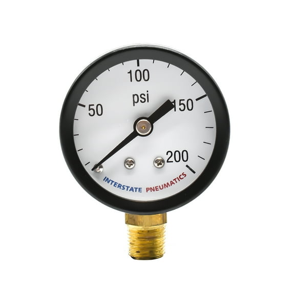 Interstate Pneumatics G2001-200 200 PSI 1-1/2" Diameter 1/8" NPT Bottom Mount Pressure Gauge