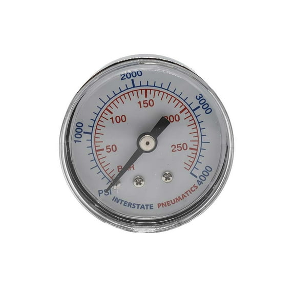Interstate Pneumatics G2101-4000 1/8" NPT Rear Mount Pressure Gauge,1-1/2" Dial Diameter, 4000PSI (Chrome Body with Dual Pressure Rating PSI & KPA)