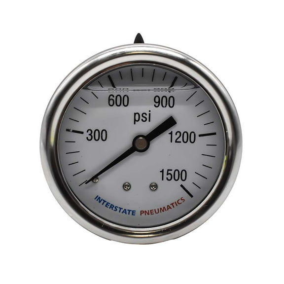 Interstate Pneumatics G7122-1500 Oil Filled Pressure Gauge 1500 PSI 2-1/2" Dial 1/4" NPT Rear Mount