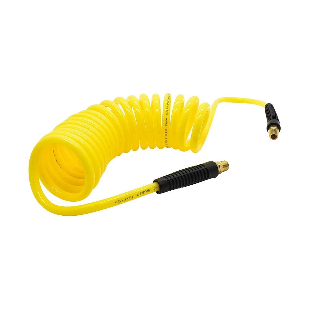 Interstate Pneumatics HR14-012 Yellow Polyurethane Recoil Air Hose 1/4 Inch x 12 feet Solid Fittings