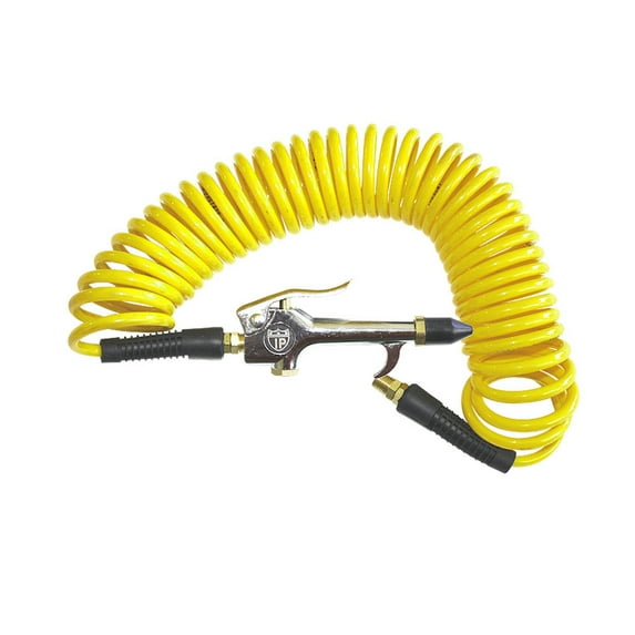 Interstate Pneumatics HR14-025B Yellow Polyurethane Recoil Hose 1/4" x 25 feet Swivel Fittings + Gun