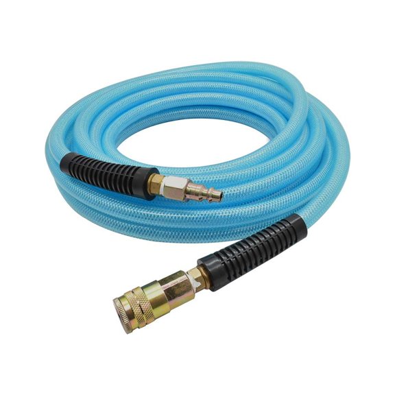 Interstate Pneumatics HU16-025H44 Light Blue Polyurethane (PU) Hose 3/8 Inch x 25 feet 200 PSI with One 1/4 Inch Industrial Steel Coupler and One 1/4 Inch Industrial Steel Coupler Plug