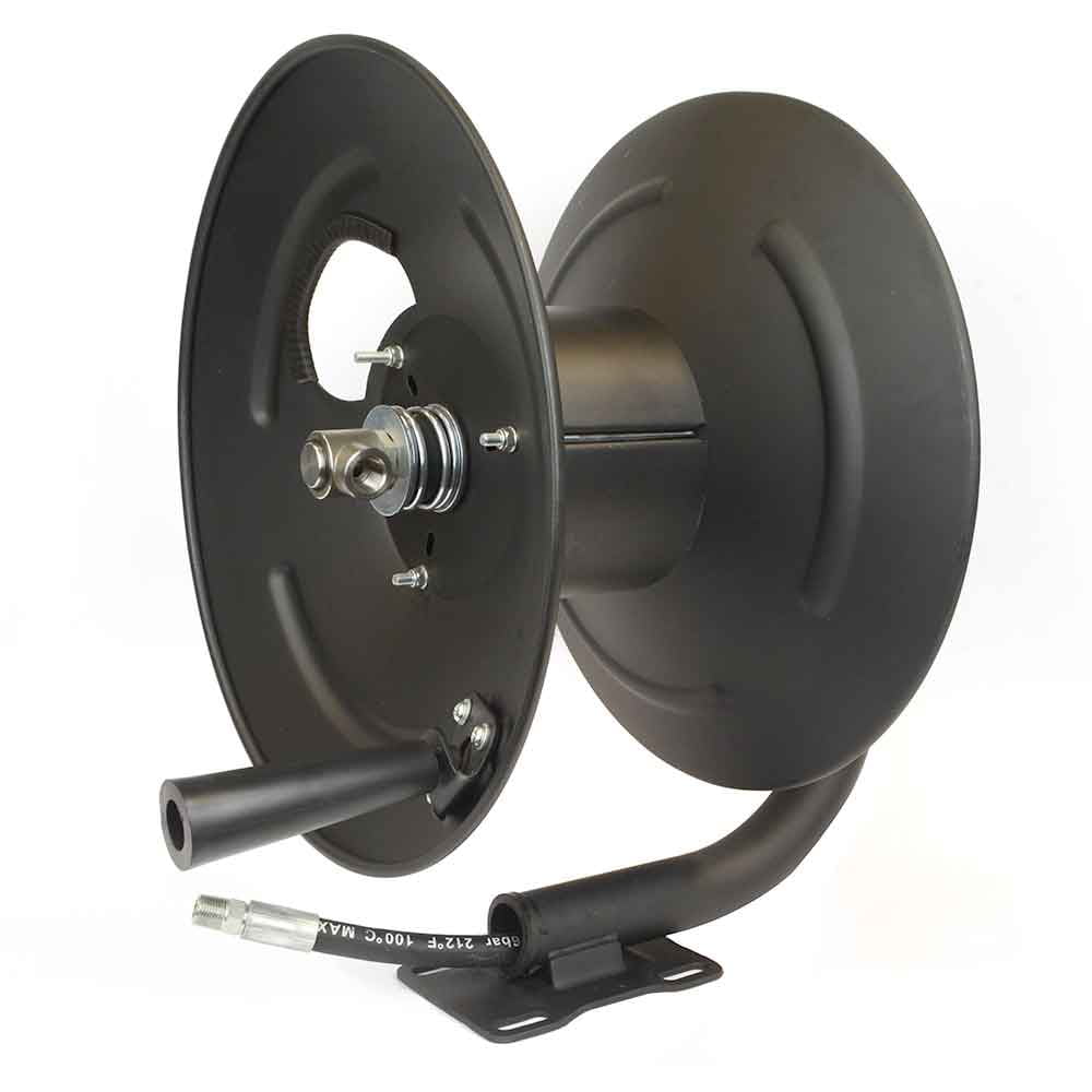 Interstate Pneumatics PW7190 3/8 Inch x 100' Steel Hose Reel with Swivel Fitting, Mounting Bracket and 3' Pigtail