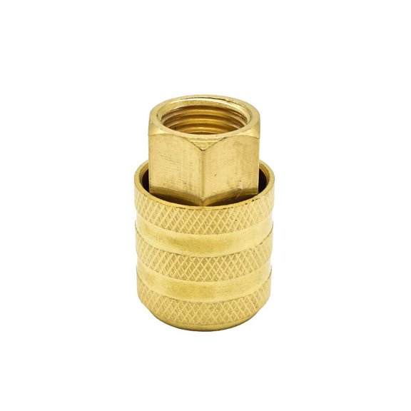 Interstate Pneumatics T19 1/4" FPT Sleeve Lock Straight-In Brass Chuck with Shut-off Valve