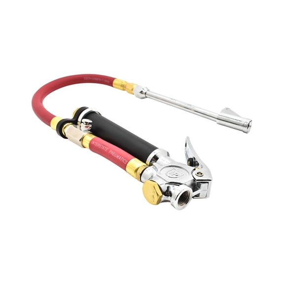 Interstate Pneumatics TF5108B Heavy Duty Inflator 10-120 PSI w/ 12" Rubber Hose Whipend & 6" Straight-in Dual Foot Tilt-Lock Truck Chuck