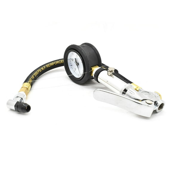 Interstate Pneumatics TF7135W Heavy Duty Dial Inflator 5-160 PSI w/ 12 Inch Black Steel Braided Hose Whipend & Angle-In Tapered Chuck