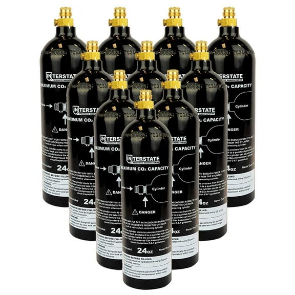 Interstate Pneumatics WRCO2-CL24-10PK CO2 Pin Valve Cylinder Tank Paintball 24 Oz - 10 Pack (Hydro 2021)