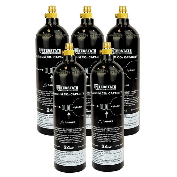 Interstate Pneumatics WRCO2-CL24-5PK CO2 Pin Valve Cylinder Tank Paintball 24 Oz. 5 Pack (Hydro 2021)