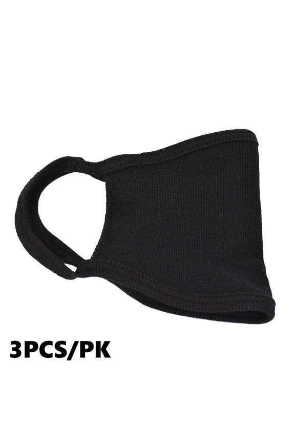 40363 Reusable Unisex Face Mask with Round/Ear Loop - 100% Cotton (BLACK) - 3/Pack