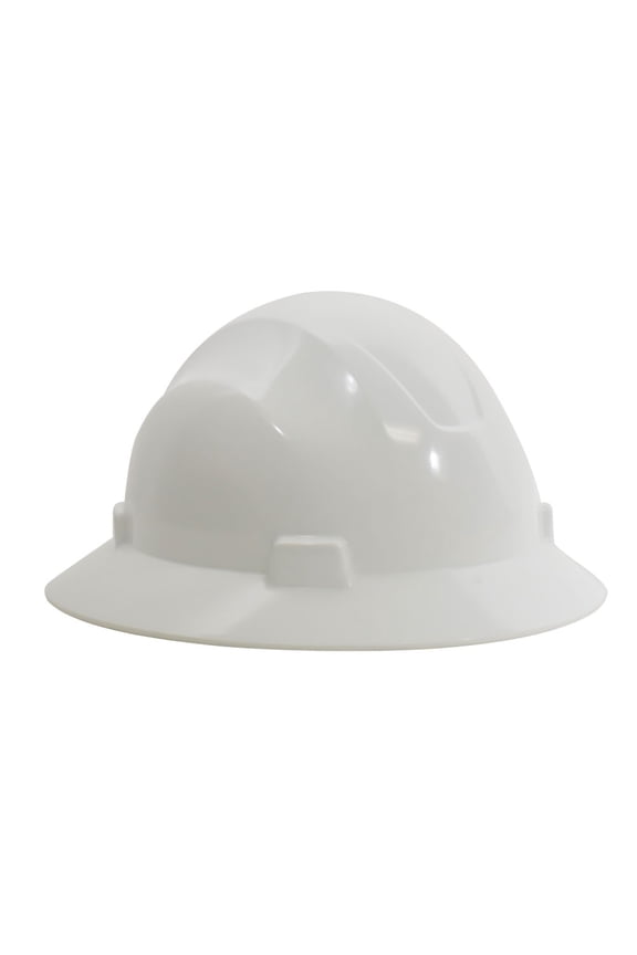 40411 Snap Lock 6 Point Ratchet Suspension Front Brim Hard Hat / Safety Helmet with Cap-Mount Ear Muff Slots - 6-1/2 Inch to 8 Inch Headband Size - White Color