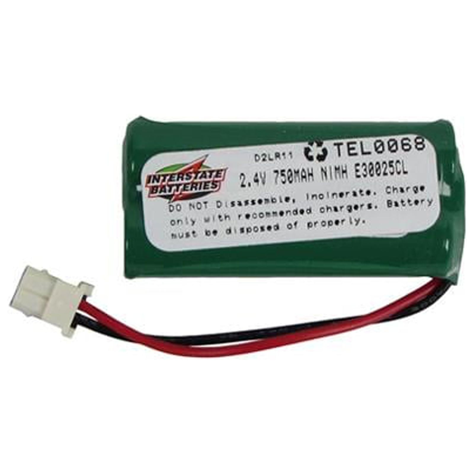 Interstate TEL0068 Cordless Telephone Battery, 2.4Volt, 750Mah NiMh Quantity 1