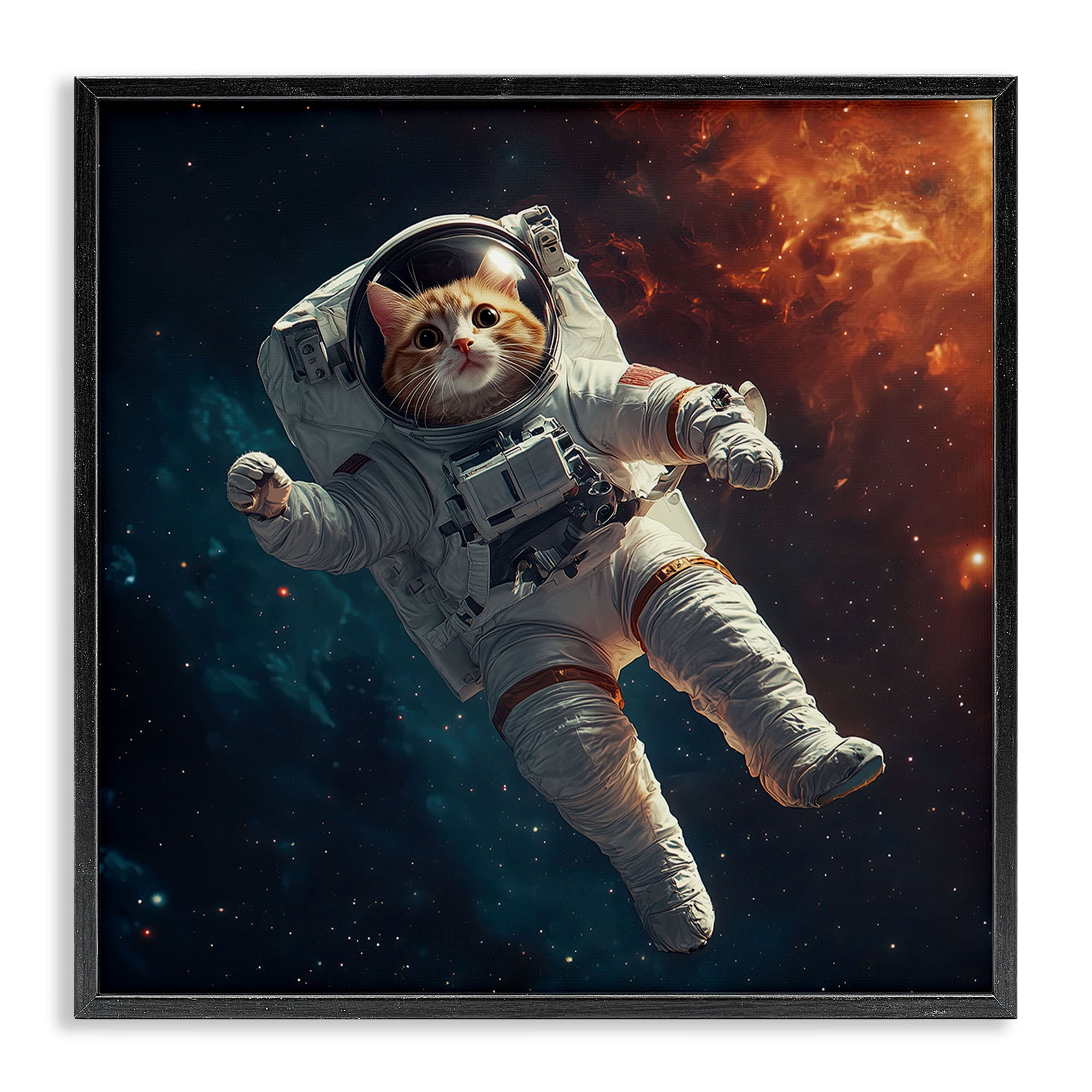 Interstellar Cat Astronaut Black Framed Giclee Art, design by Jim Baldwin