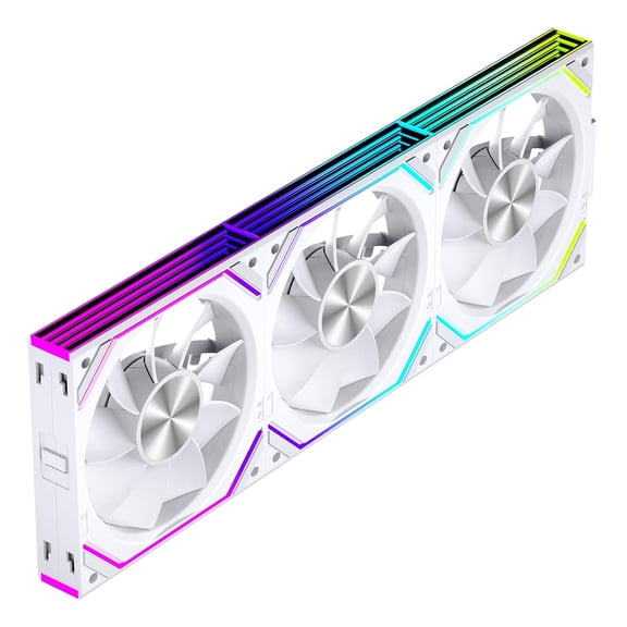 Interstellar V2 RS 120mm PC Reverse Blade Case Fan Infinity Mirror Module Day-Chain ARGB Triple Pack Suitable Computer Cooling Fans 360mm AIO Cooler(White-3Pack)