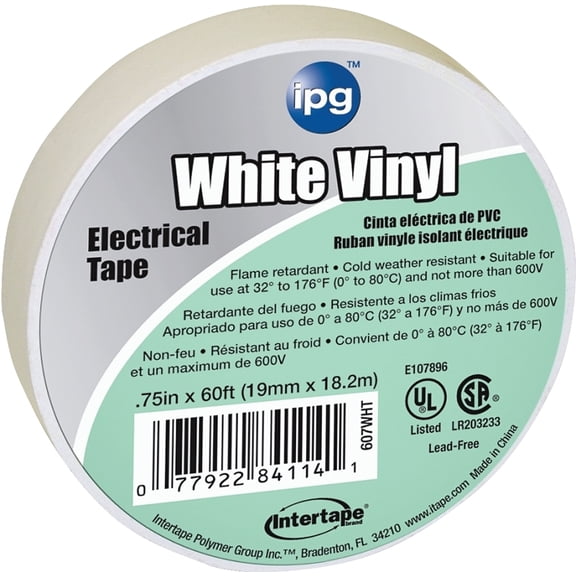 IPG .75 in. W X 60 ft. L White Vinyl Electrical Tape