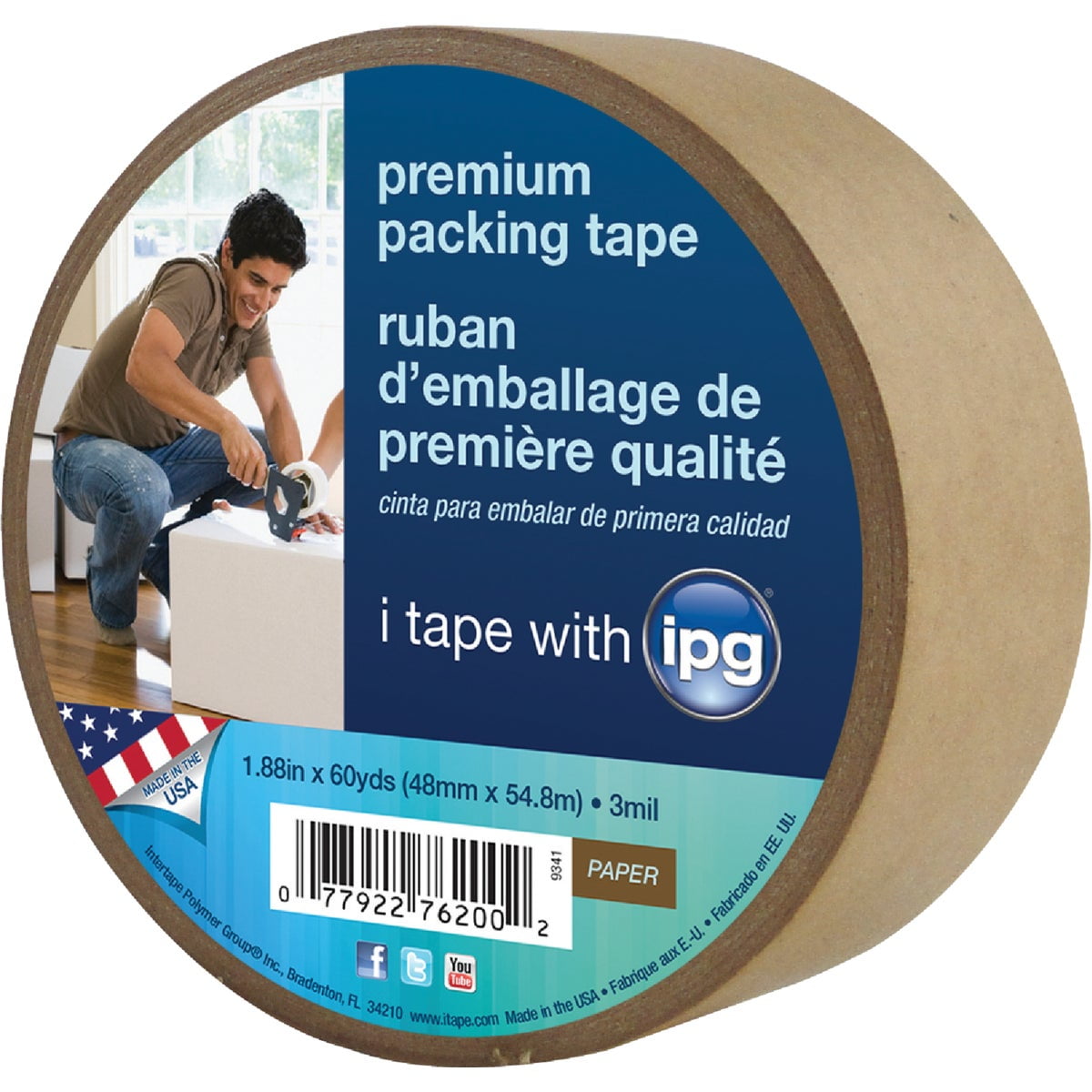 INTERTAPE POLYMER Intertape 9341 Premium Paper Carton Sealing Tape, 2" x 60 Yds
