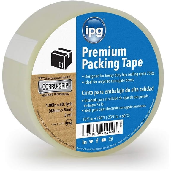IPG PSC50 Premium Packing Tape, 1.88" x 60 yd, Clear Single Roll