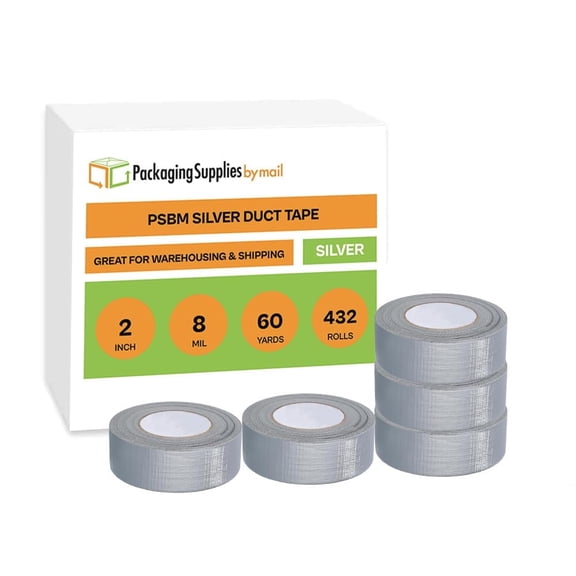 Intertape Silver Duct Tape, 2 Inch x 60 Yards, 8 Mil Thick, 432 Pack for Repairing Patching and Sealing