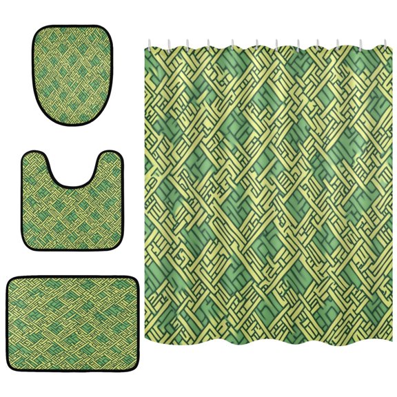 Intertwined Celtic Knots Bathroom Accessory Curtain Sets Bath Curtain Anti-Slip Mats and Toilet Pad 66x72in