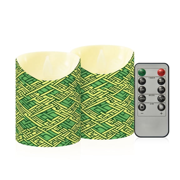 Intertwined Celtic Knots Flameless Candles 2 PCS with Remote Realistic Moving Flame LED Tapered Pillar Set for Home Decor