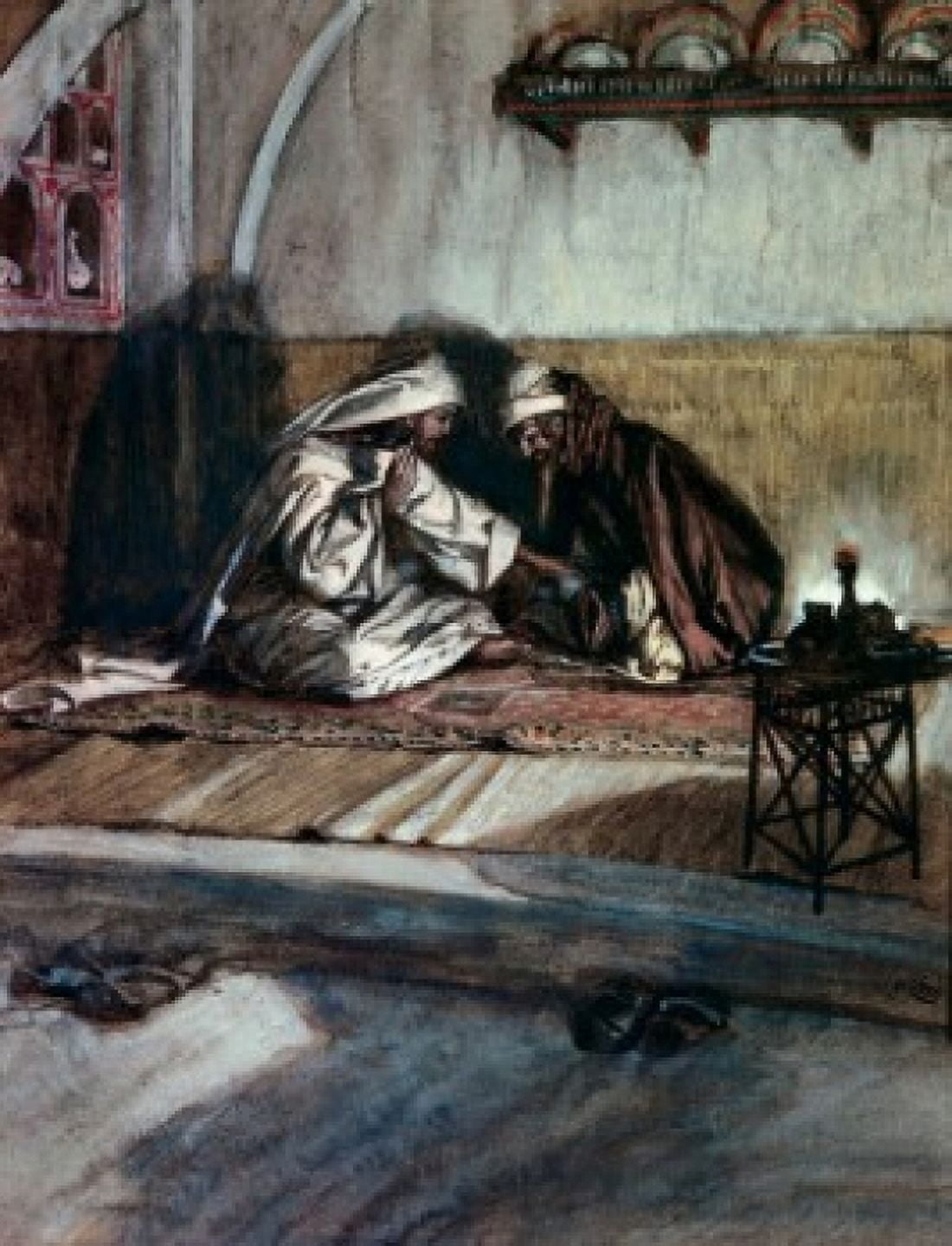 Interview Between Jesus & Nicodemus James Tissot (1836-1902 French) Canvas Art - James Tissot (24 x 36)