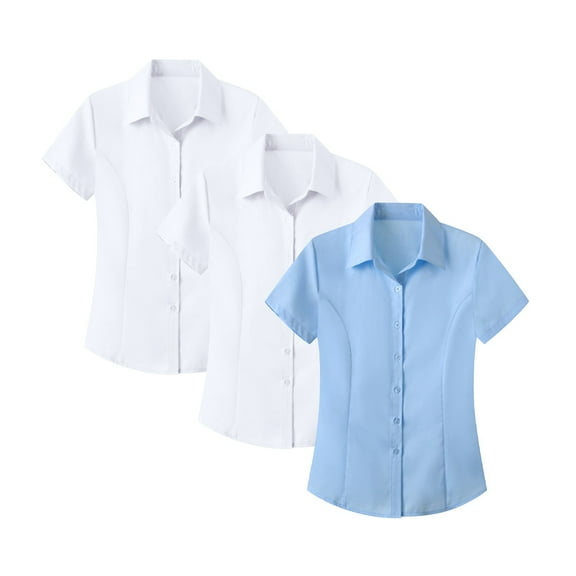 Interview Formal Short Sleeved Shirt, Wrinkle-Resistant, Polyester-Cotton Blend, Blue L, Size S-XXXXXL