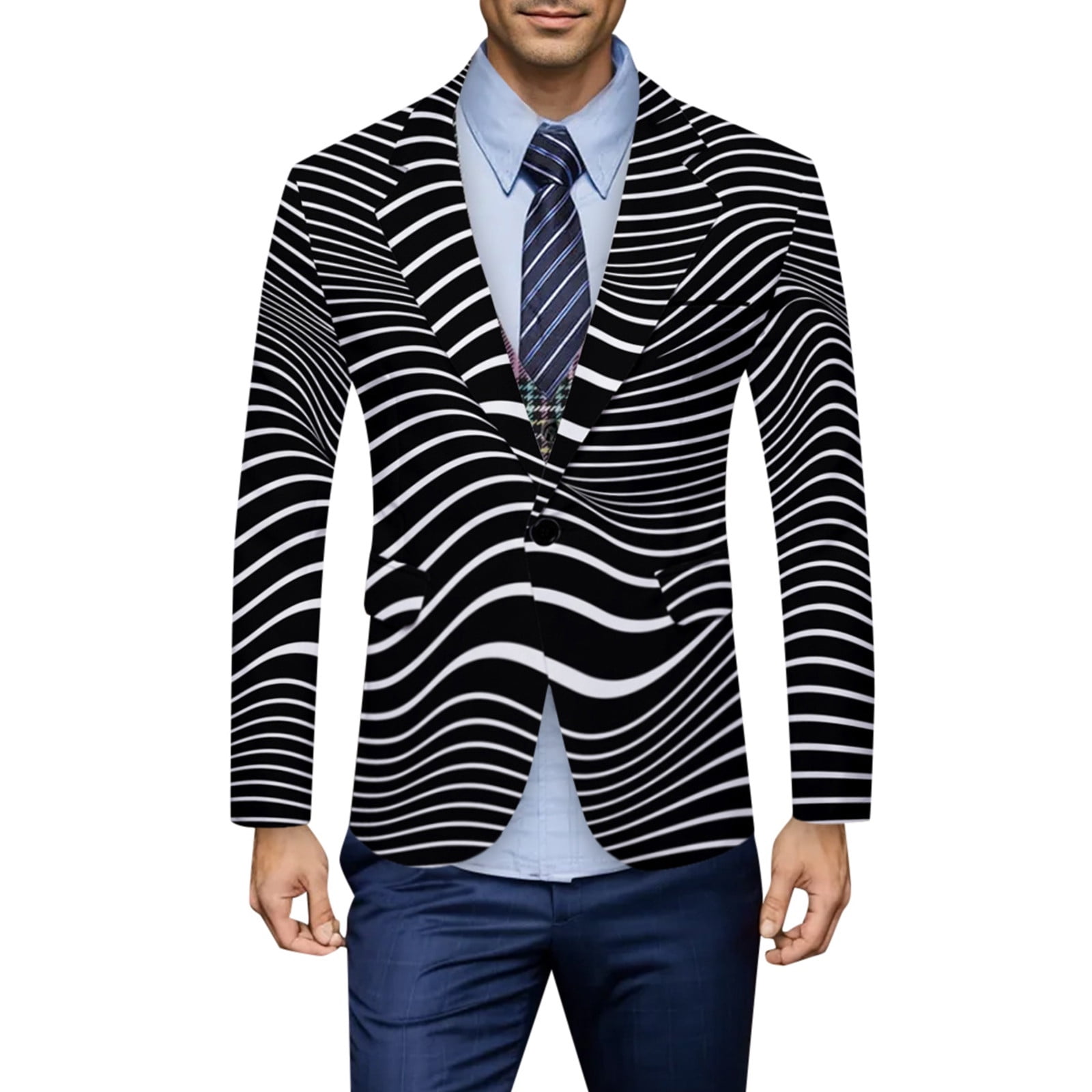 Black and white striped blazer outfit best sale