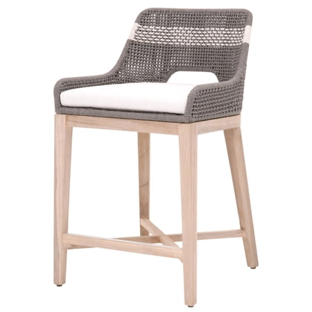 Interwoven Rope Counter Stool with Flared Legs and Cross Support, Dark Gray- Saltoro Sherpi
